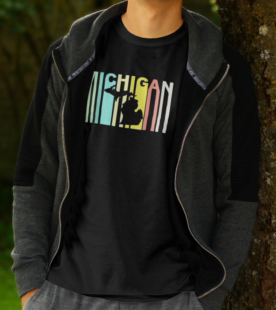 Michigan Colorful Vertical Stripe Map T-Shirt