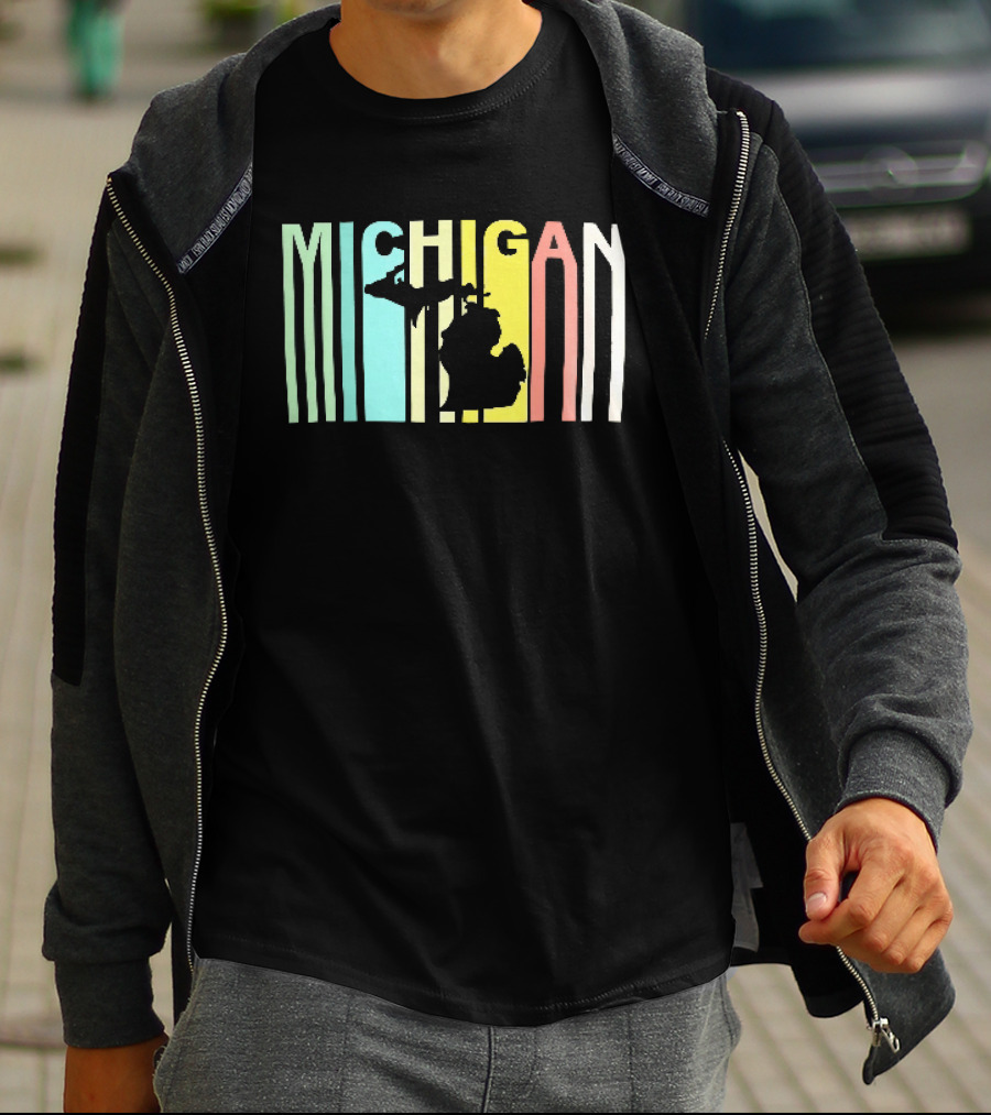 Michigan Colorful Vertical Stripe Map T-Shirt