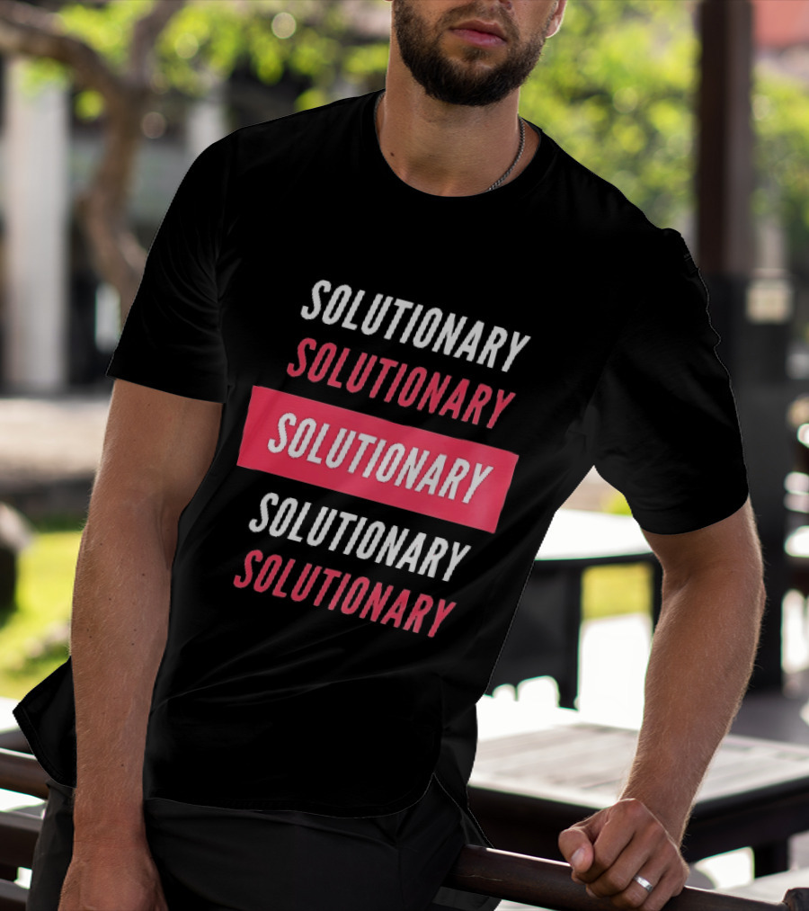 SOLUTIONARY Stacked Text Slanted Red Rectangle T-Shirt