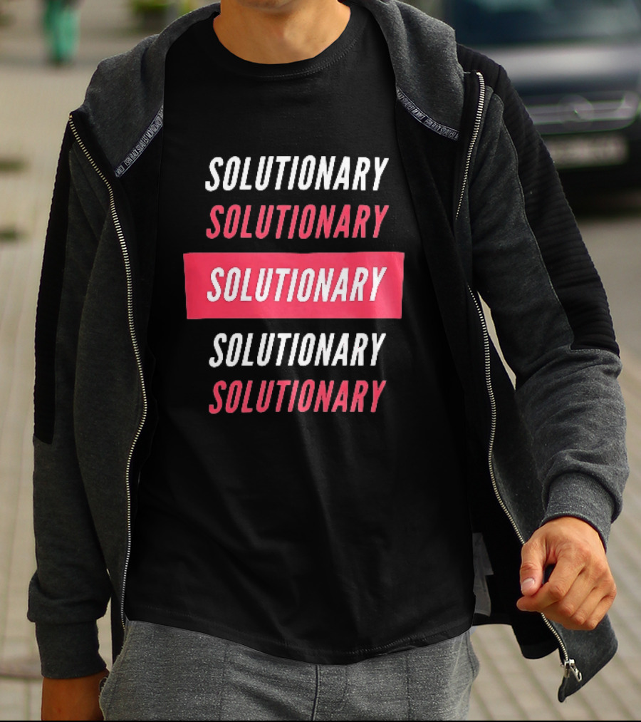 SOLUTIONARY Stacked Text Slanted Red Rectangle T-Shirt