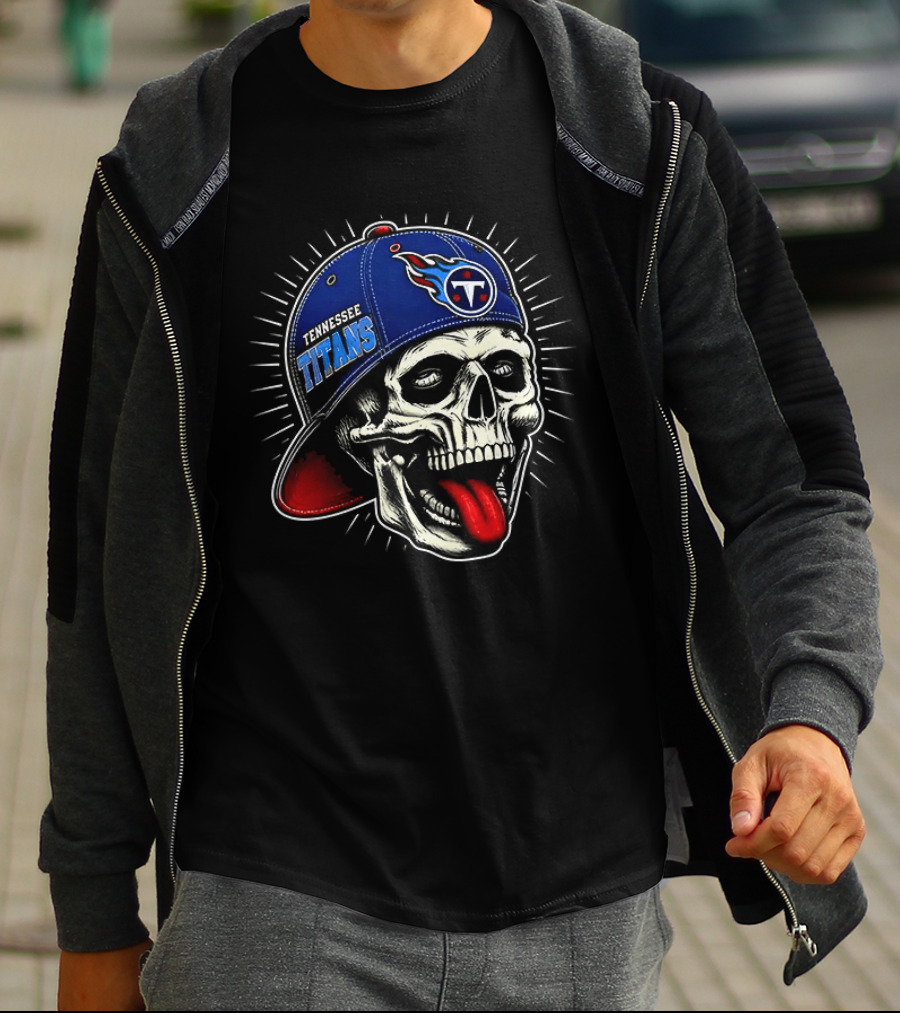 Tennessee Titans Skull Cap Logo Tongue Out T-Shirt