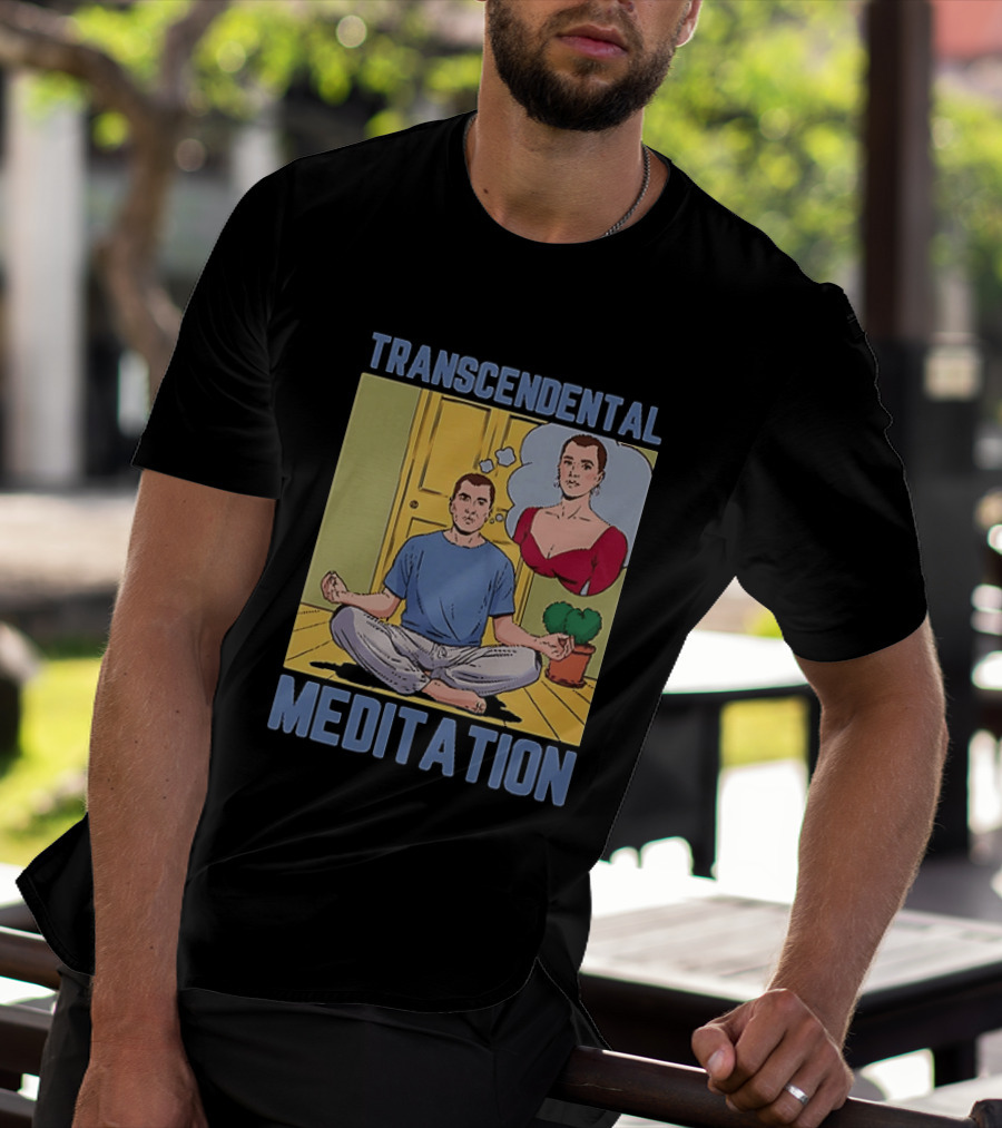 Transcendental Meditation Retro Comic Style Man Meditating Thought Bubble T-Shirt