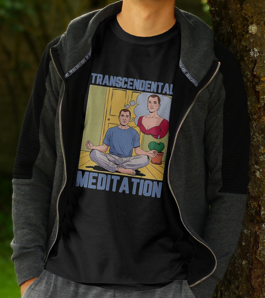 Transcendental Meditation Retro Comic Style Man Meditating Thought Bubble T-Shirt