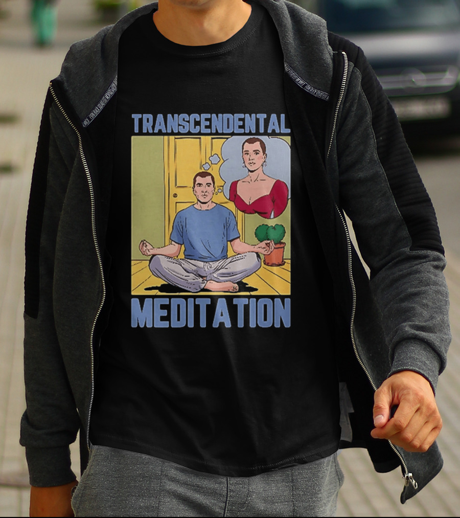 Transcendental Meditation Retro Comic Style Man Meditating Thought Bubble T-Shirt