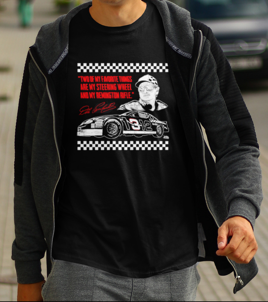 Two Of My Favorite Things Are My Steering Wheel And My Remington Rifle Racing Car 3 Checkered Flag T-Shirt