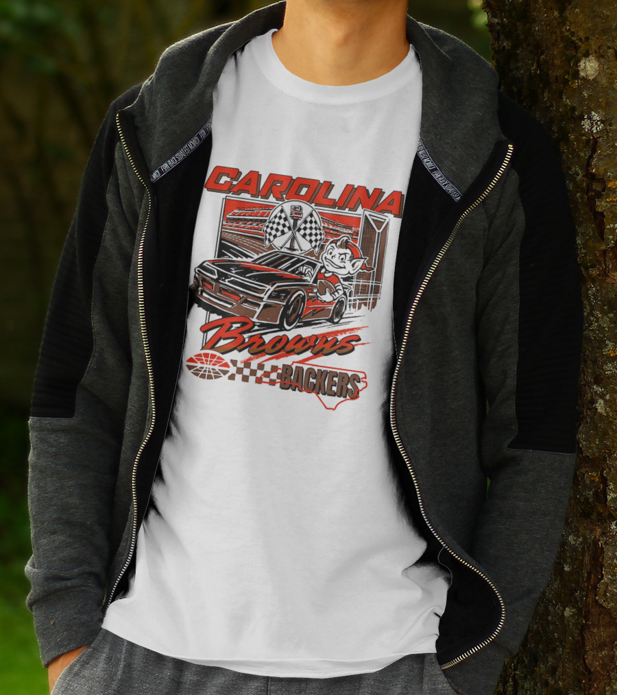 Carolina Browns Backers Racing Stadium Elf Car Checked Flag T-Shirt