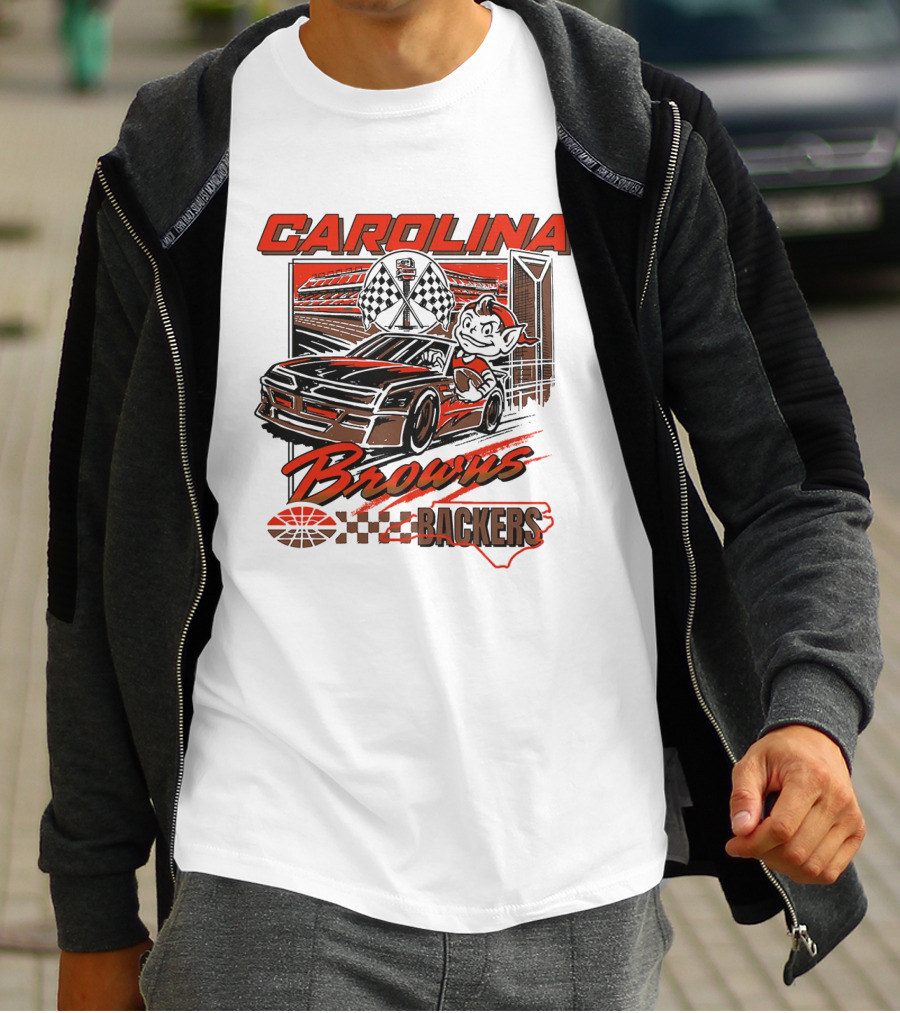 Carolina Browns Backers Racing Stadium Elf Car Checked Flag T-Shirt
