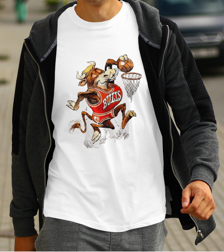 Chicago Bulls NBA Jack Davis Cartoon Caricature Dunking Basketball Hoop Sports Fanatic T-Shirt