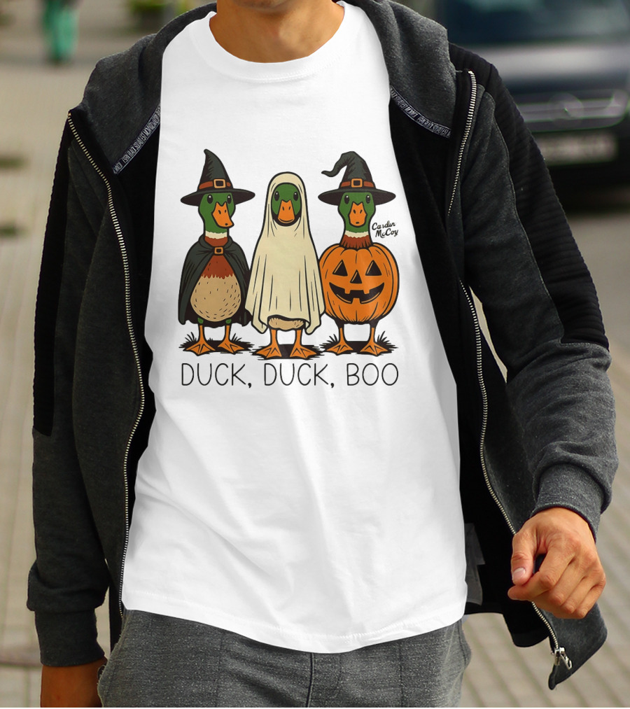 Duck Duck Boo Halloween 2026 Duck Trio In Costumes T-Shirt