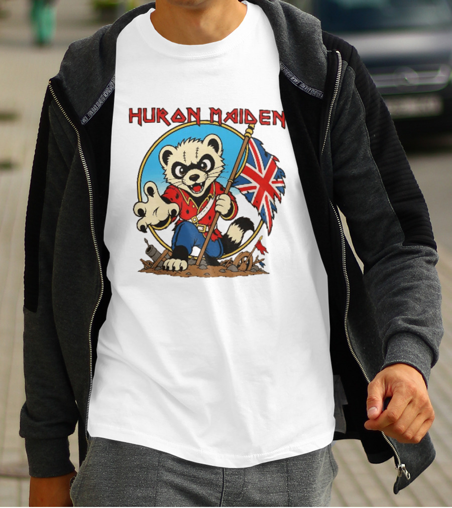 Huron Maiden Ferret Holding British Union Jack Flag T-Shirt