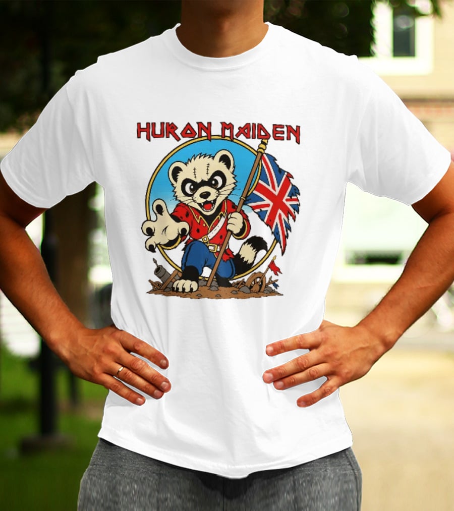 Huron Maiden Ferret Holding British Union Jack Flag T-Shirt