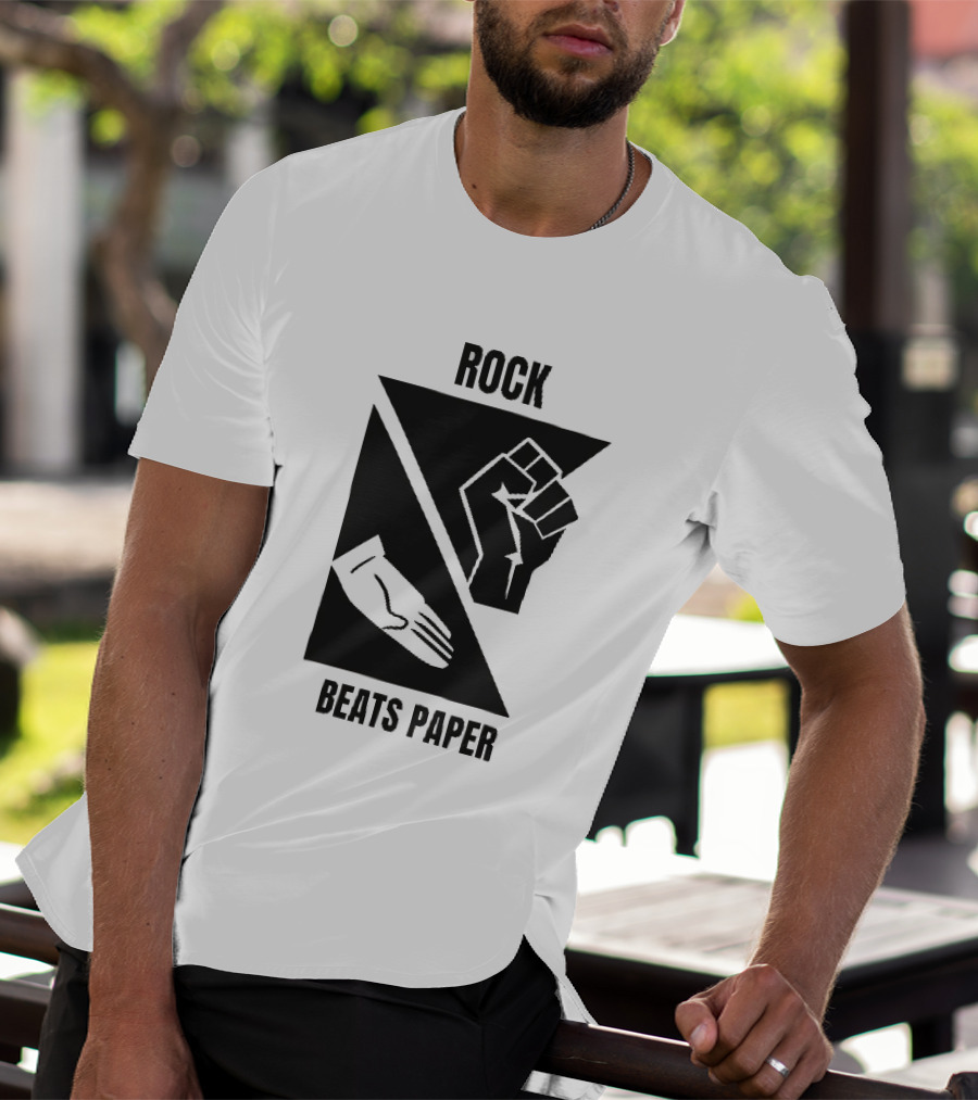 Rock Beats Paper Clenched Fist Open Palm Geometric Split T-Shirt