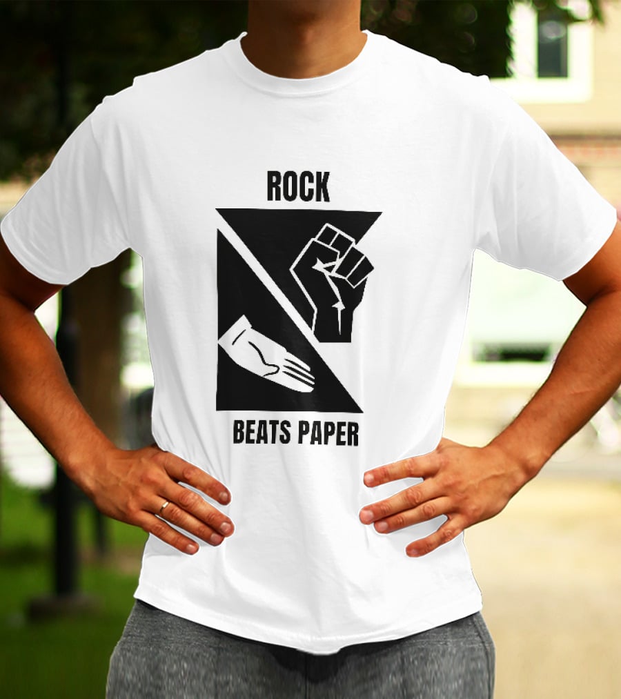 Rock Beats Paper Clenched Fist Open Palm Geometric Split T-Shirt