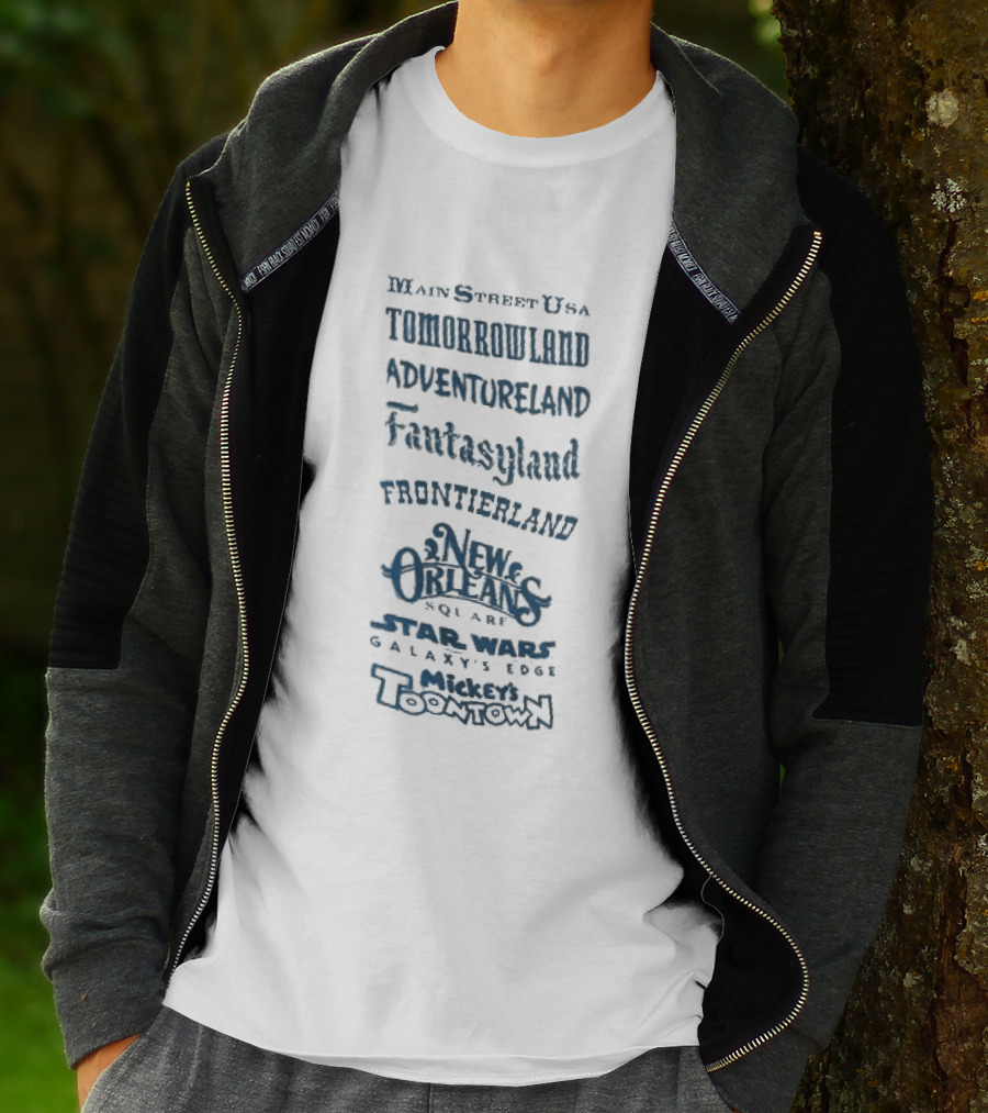 Main Street USA Tomorrowland Adventureland Fantasyland Frontierland New Orleans Square Liberty Square T-Shirt
