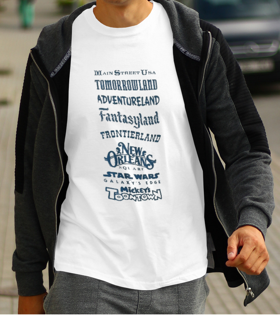Main Street USA Tomorrowland Adventureland Fantasyland Frontierland New Orleans Square Liberty Square T-Shirt