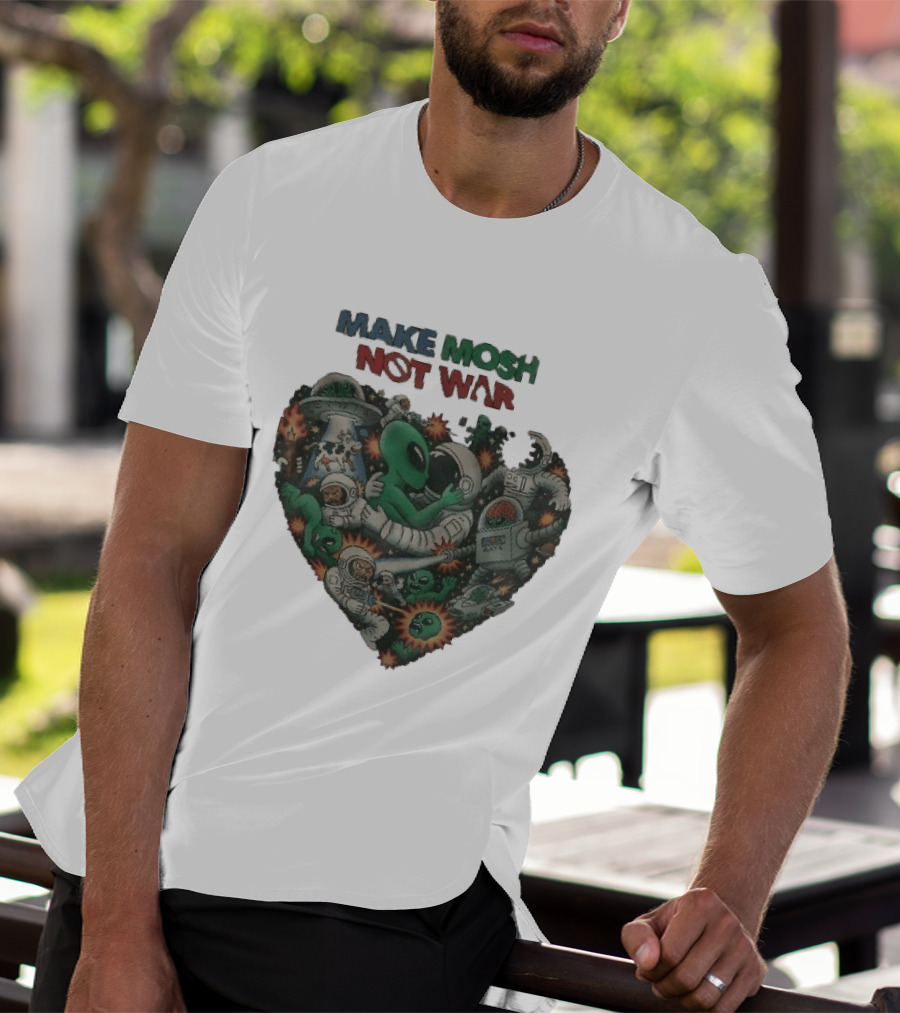 Make Mosh Not War Alien Astronauts Heart Explosion T-Shirt