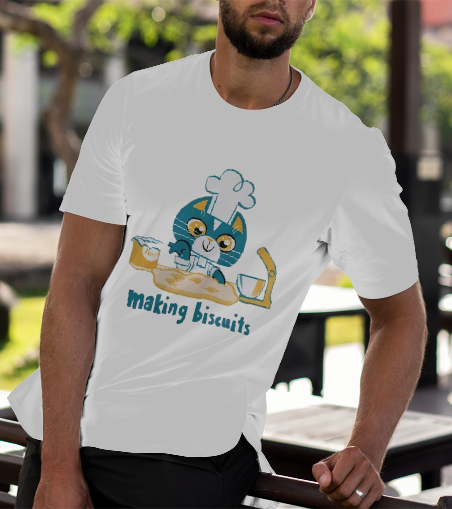 Cat Chef Making Biscuits Whiskers And Flour Cooking Fun T-Shirt