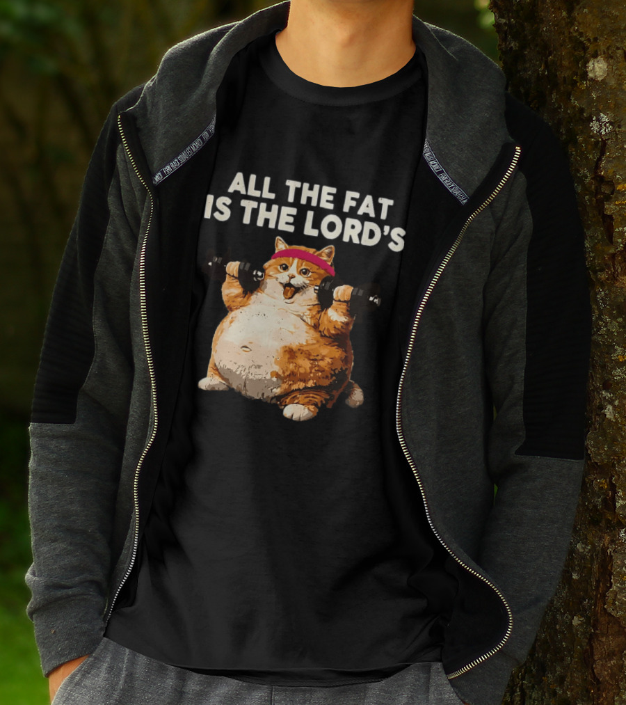 All The Fat Is The Lord's Leviticus 3 16 Orange Tabby Cat Dumbbells T-Shirt