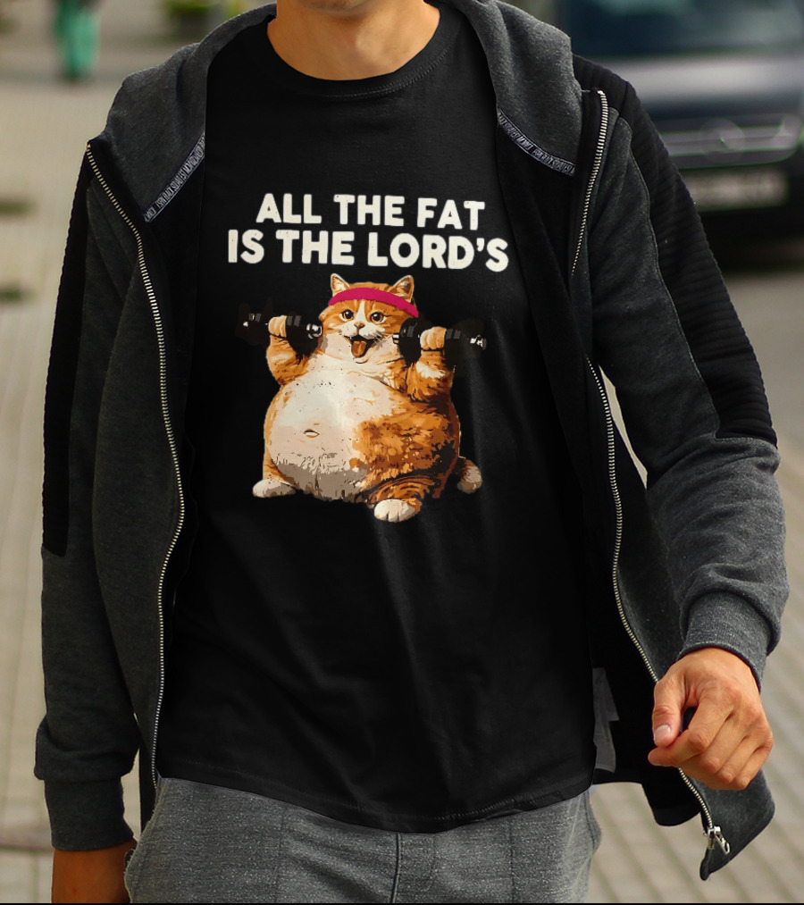 All The Fat Is The Lord's Leviticus 3 16 Orange Tabby Cat Dumbbells T-Shirt