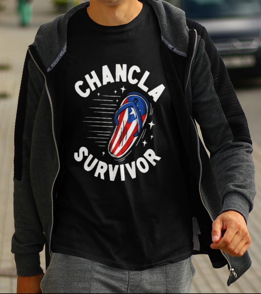 Chancla Survivor Puerto Rico Flag Flip Flop Novelty T-Shirt