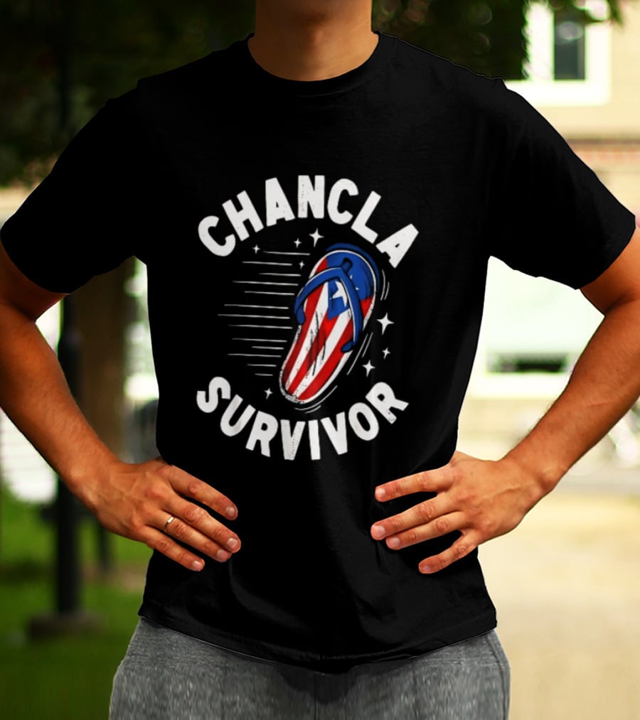 Chancla Survivor Puerto Rico Flag Flip Flop Novelty T-Shirt