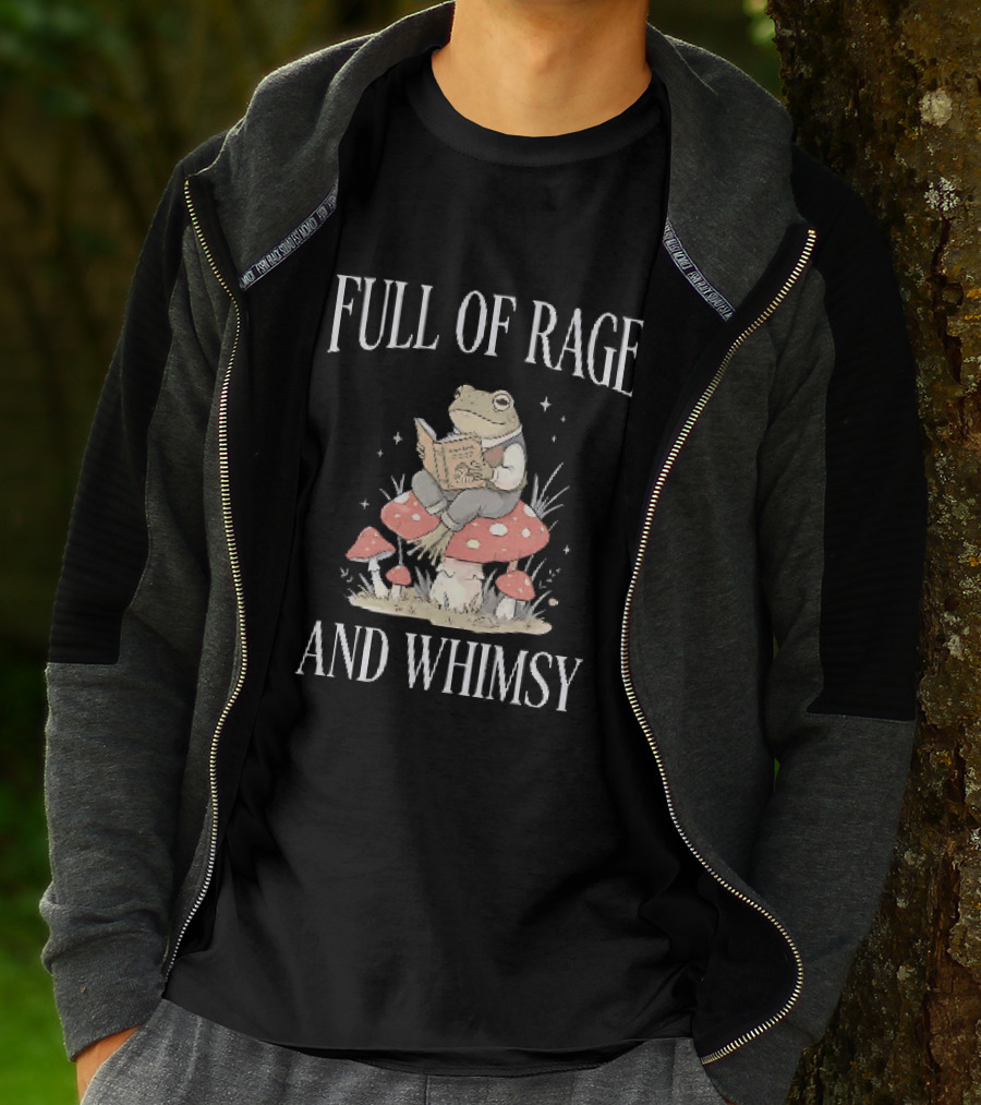 Full Of Rage And Whimsy Frog Reading On A Mushroom T-Shirt