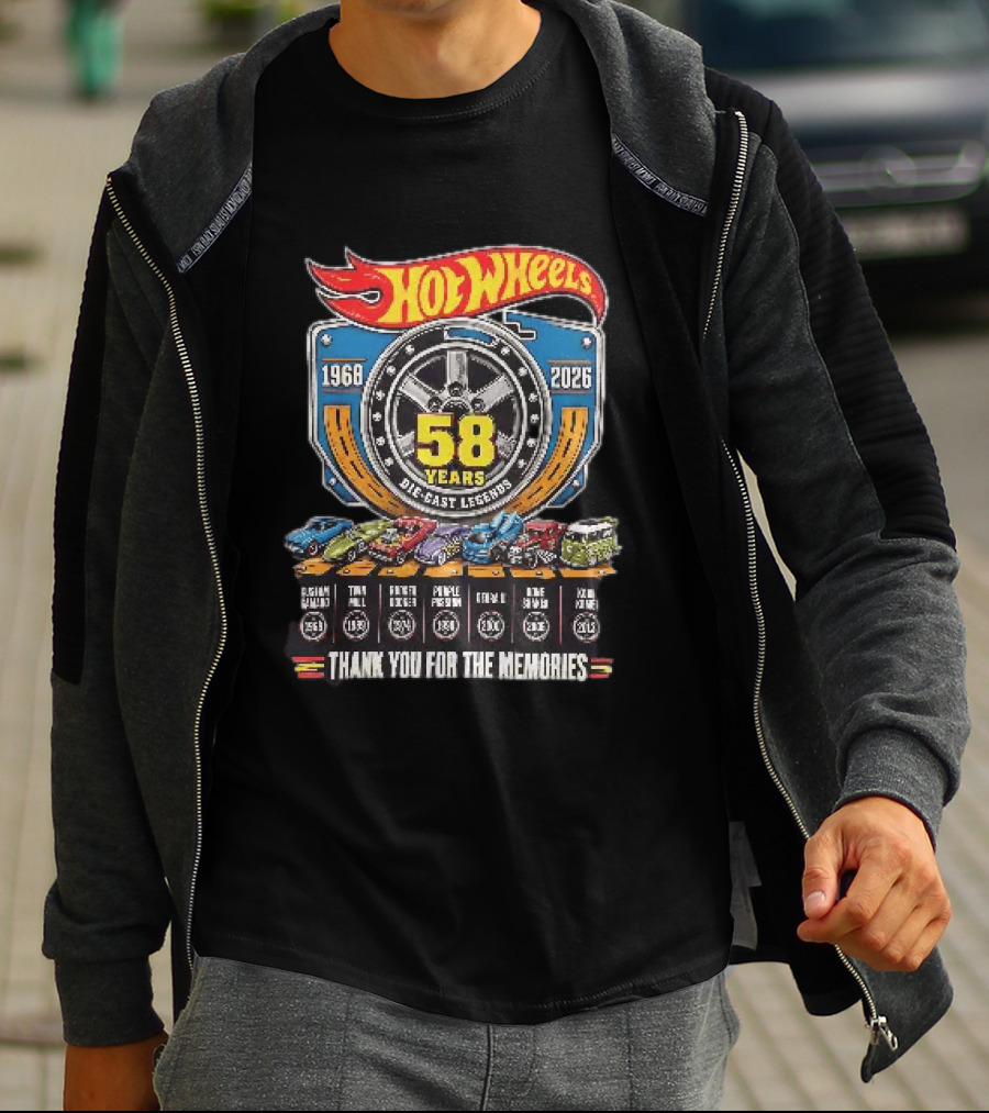 Hot Wheels 1968 2026 58 Years Die Cast Legends Thank You For The Memories T-Shirt