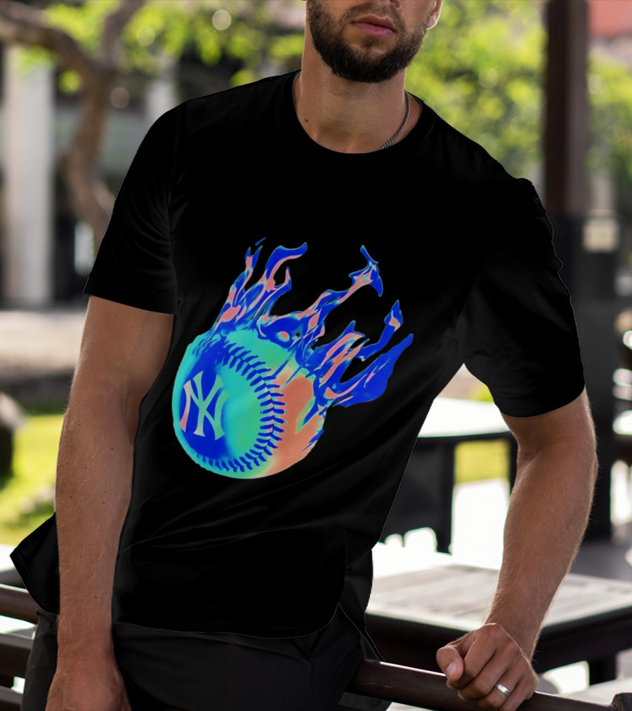 New York Yankees MLB Flaming Baseball Iconic Sports Team T-Shirt