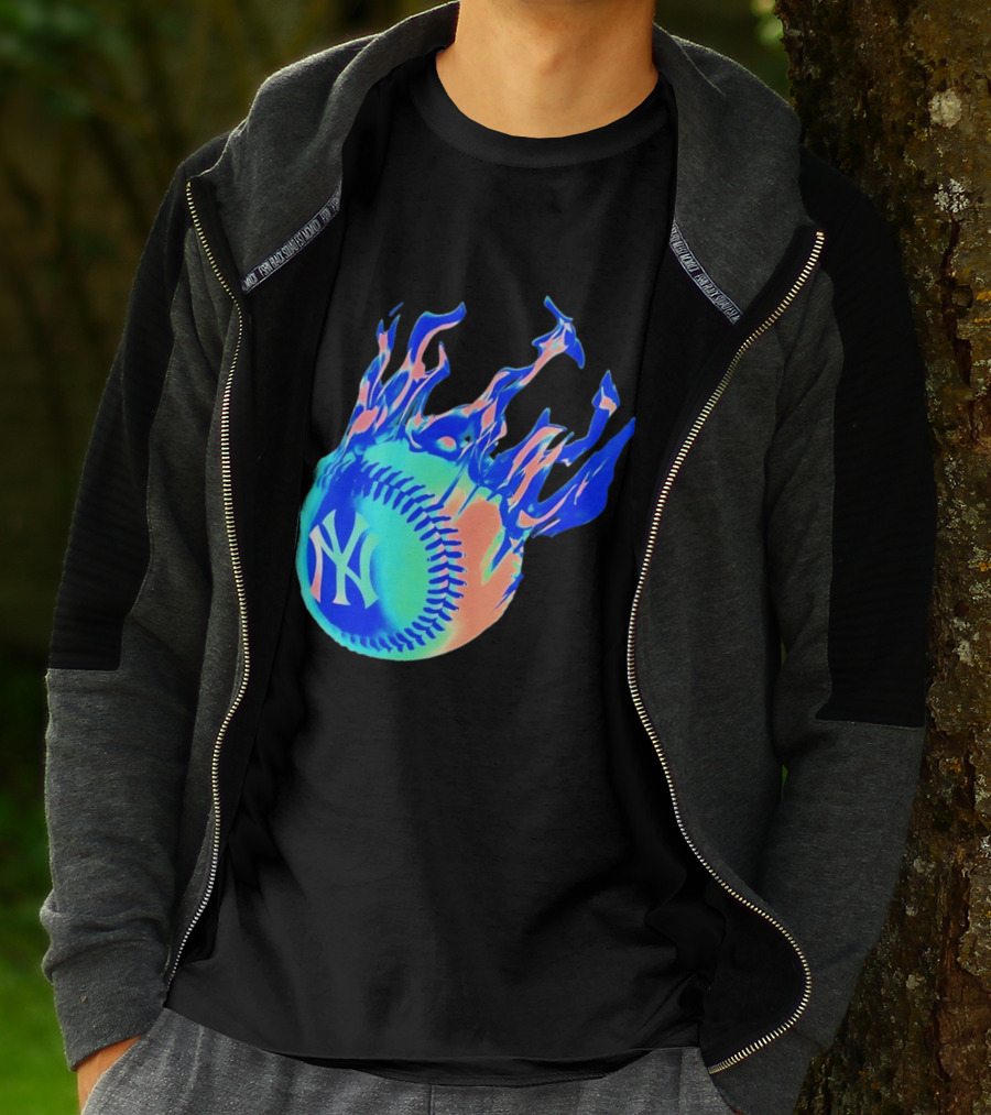 New York Yankees MLB Flaming Baseball Iconic Sports Team T-Shirt