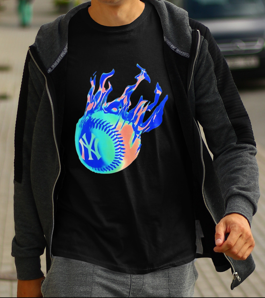 New York Yankees MLB Flaming Baseball Iconic Sports Team T-Shirt