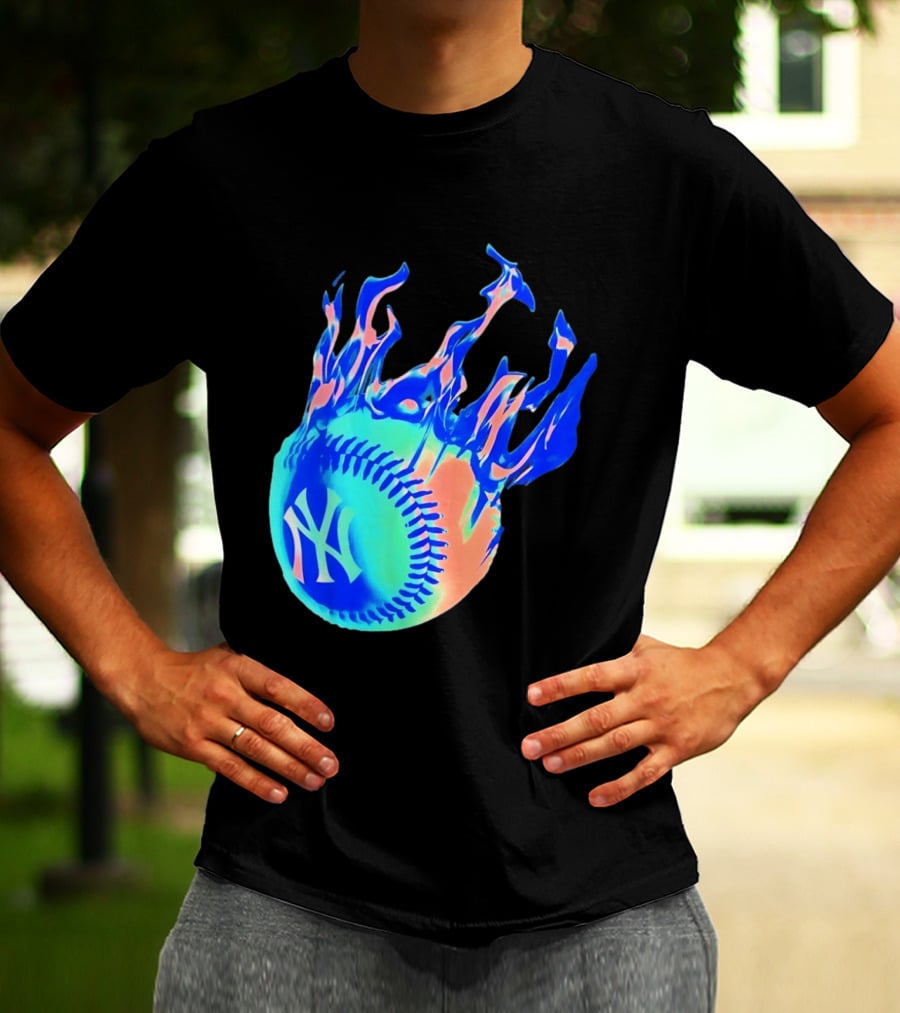 New York Yankees MLB Flaming Baseball Iconic Sports Team T-Shirt