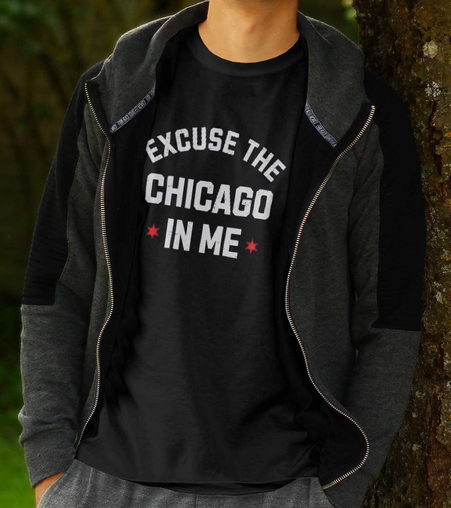 Excuse The Chicago In Me Text With Red Stars T-Shirt