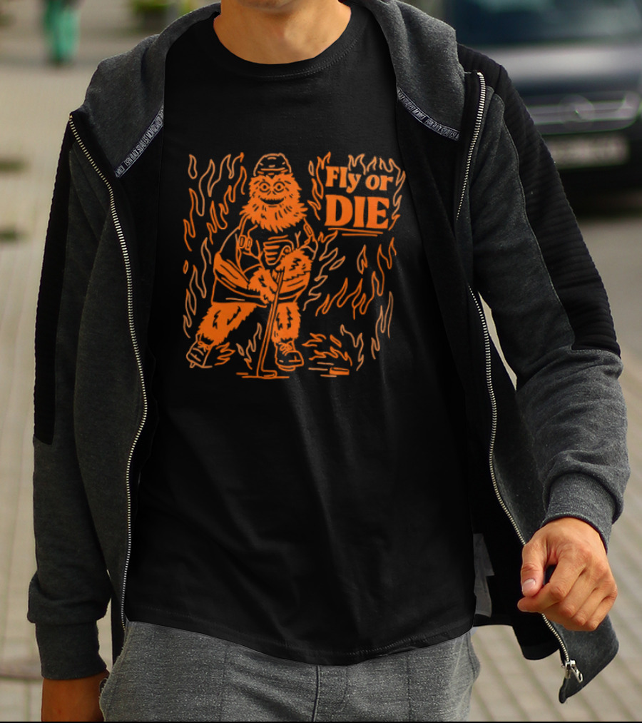 Fly Or Die Gritty Philadelphia Flyers Hockey Flame T-Shirt