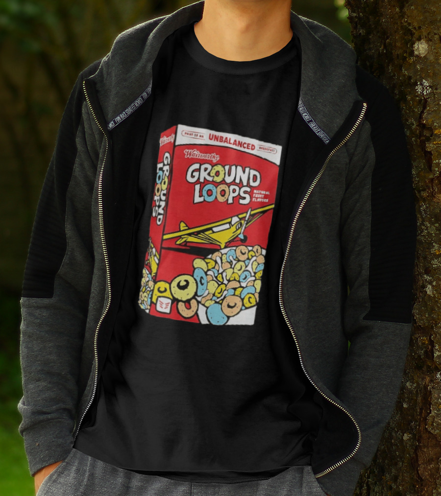 Wairworthy Ground Loops Cereal Box Unbalanced Breakfast Airplane Theme Natural Fruity Flavors T-Shirt