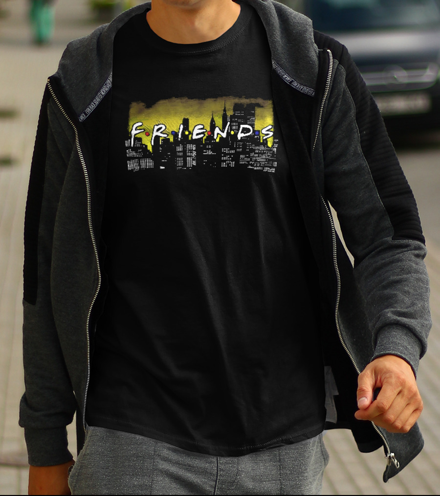 Friends Yellow Glowing New York City Skyline Night T-Shirt