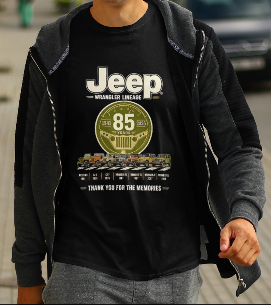 Jeep Wrangler Lineage 85 Years 1941 2026 Thank You For The Memories Vintage Models T-Shirt