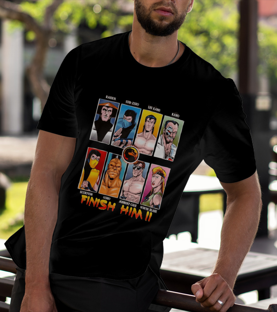 Raiden Sub Zero Liu Kang Kano Scorpion Goro Johnny Cage Sonya Blade Finish Him Mortal Kombat T-Shirt