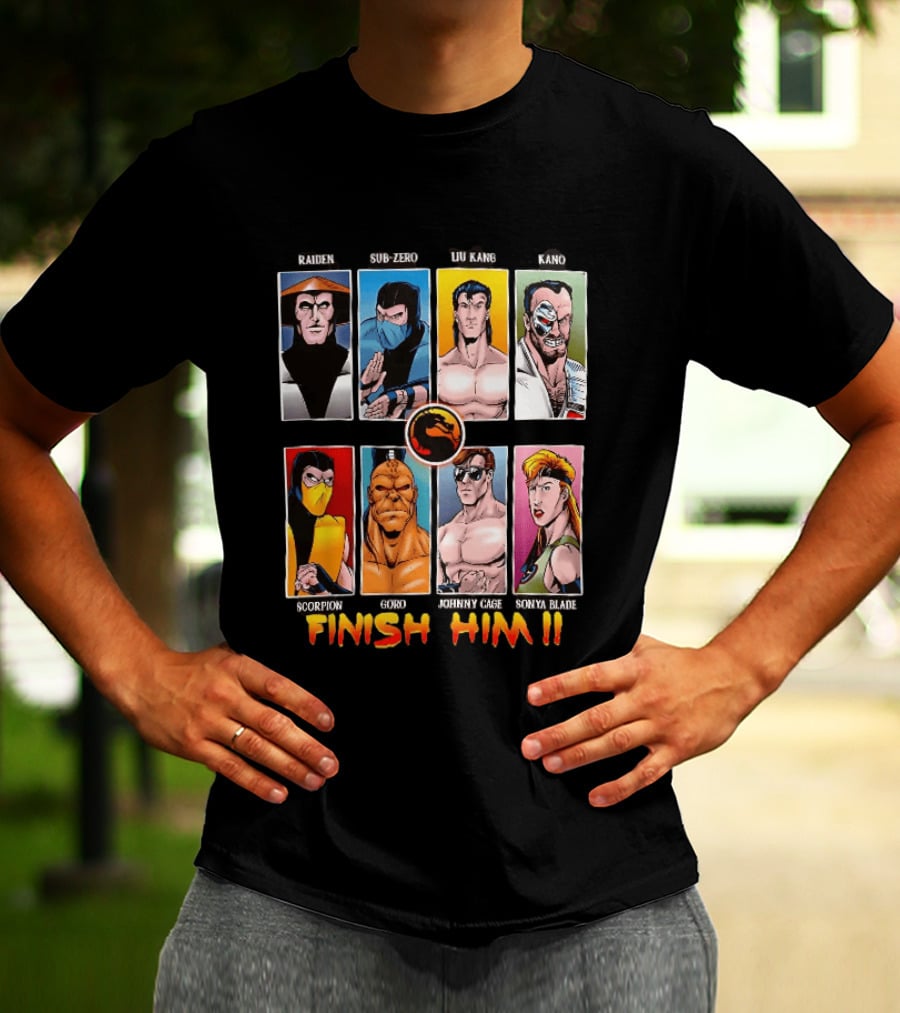 Raiden Sub Zero Liu Kang Kano Scorpion Goro Johnny Cage Sonya Blade Finish Him Mortal Kombat T-Shirt