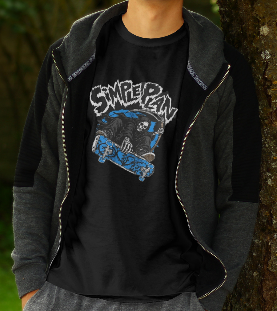 Simple Plan Grim Reaper Skateboarding Scythe Deck Distressed T-Shirt