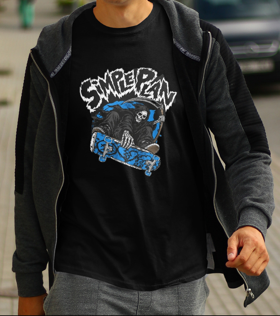 Simple Plan Grim Reaper Skateboarding Scythe Deck Distressed T-Shirt
