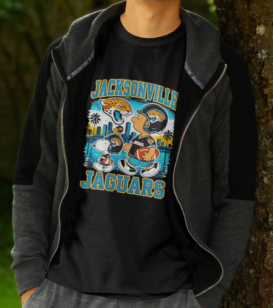 Jacksonville Jaguars Snoopy Woodstock Skyline 2026 Football T-Shirt