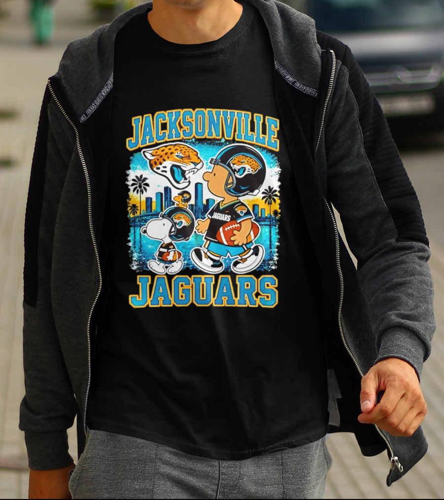 Jacksonville Jaguars Snoopy Woodstock Skyline 2026 Football T-Shirt