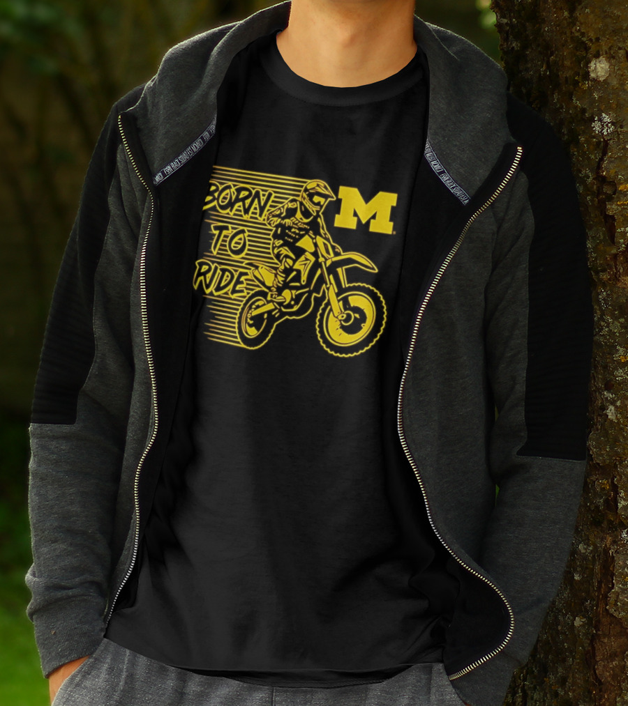 Michigan Wolverines Born To Ride Motocross M Logo Motocross Enthusiast Gear T-Shirt