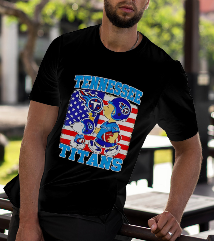 Tennessee Titans Snoopy Woodstock American Flag NFL Football 2026 T-Shirt