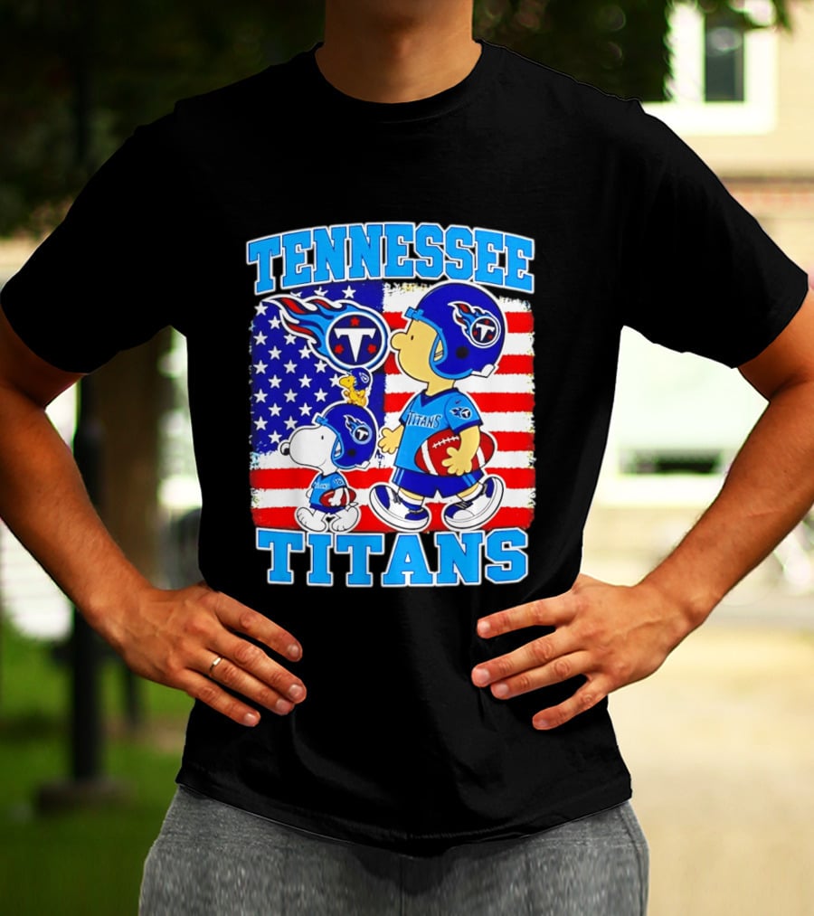 Tennessee Titans Snoopy Woodstock American Flag NFL Football 2026 T-Shirt