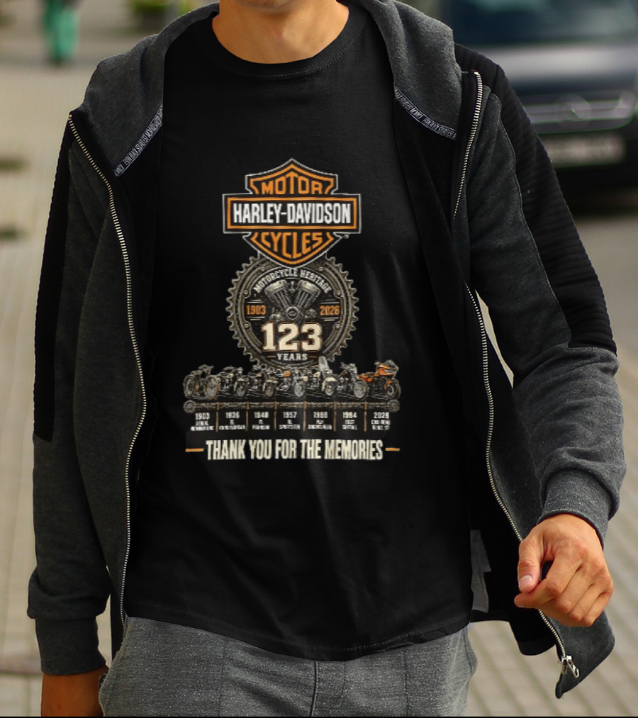 Motorcycle Heritage 123 Years Harley Davidson Thank You For The Memories 1903 2026 T-Shirt