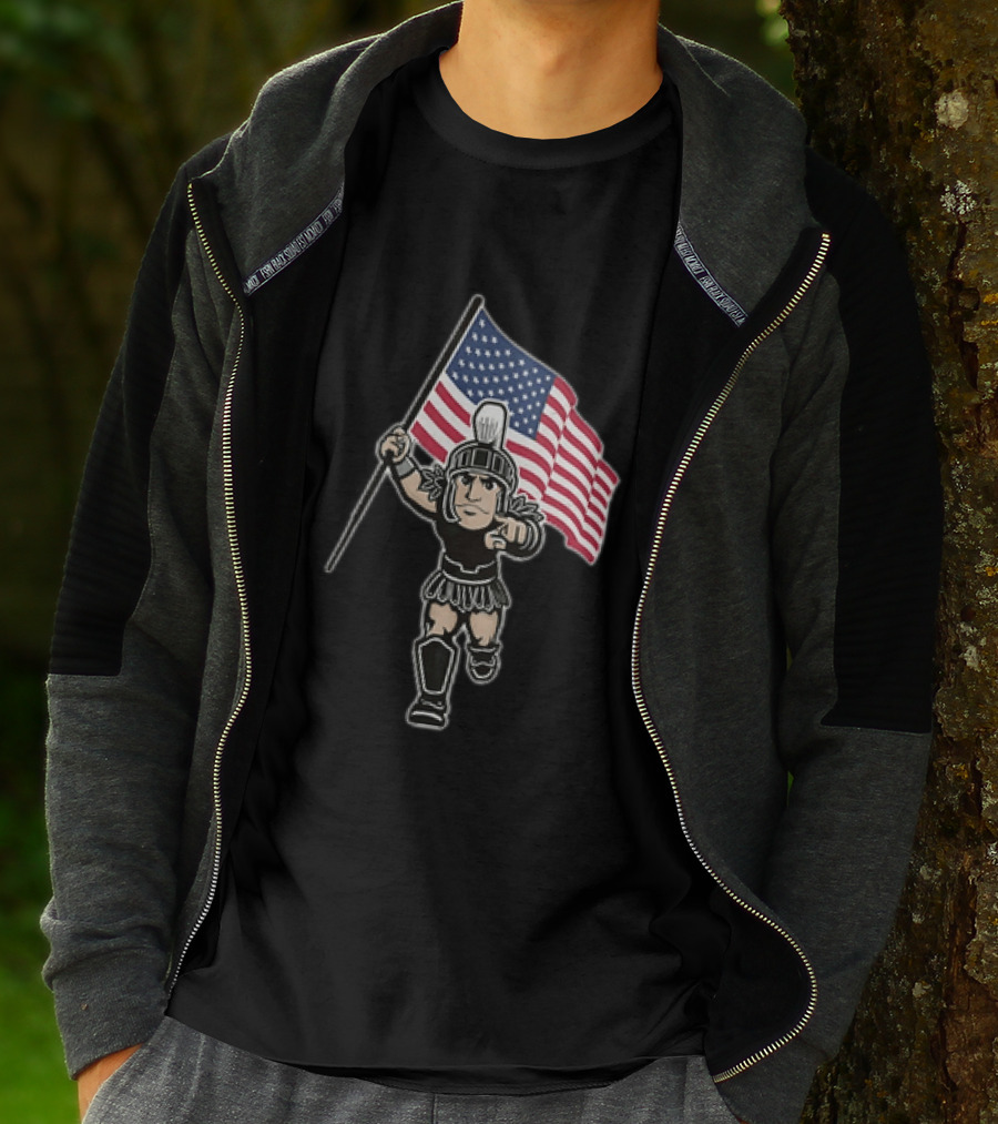 Spartan Warrior Carrying American Flag T-Shirt
