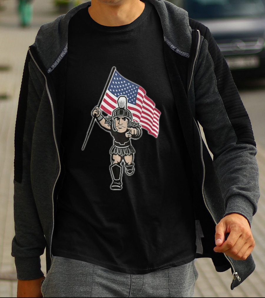 Spartan Warrior Carrying American Flag T-Shirt