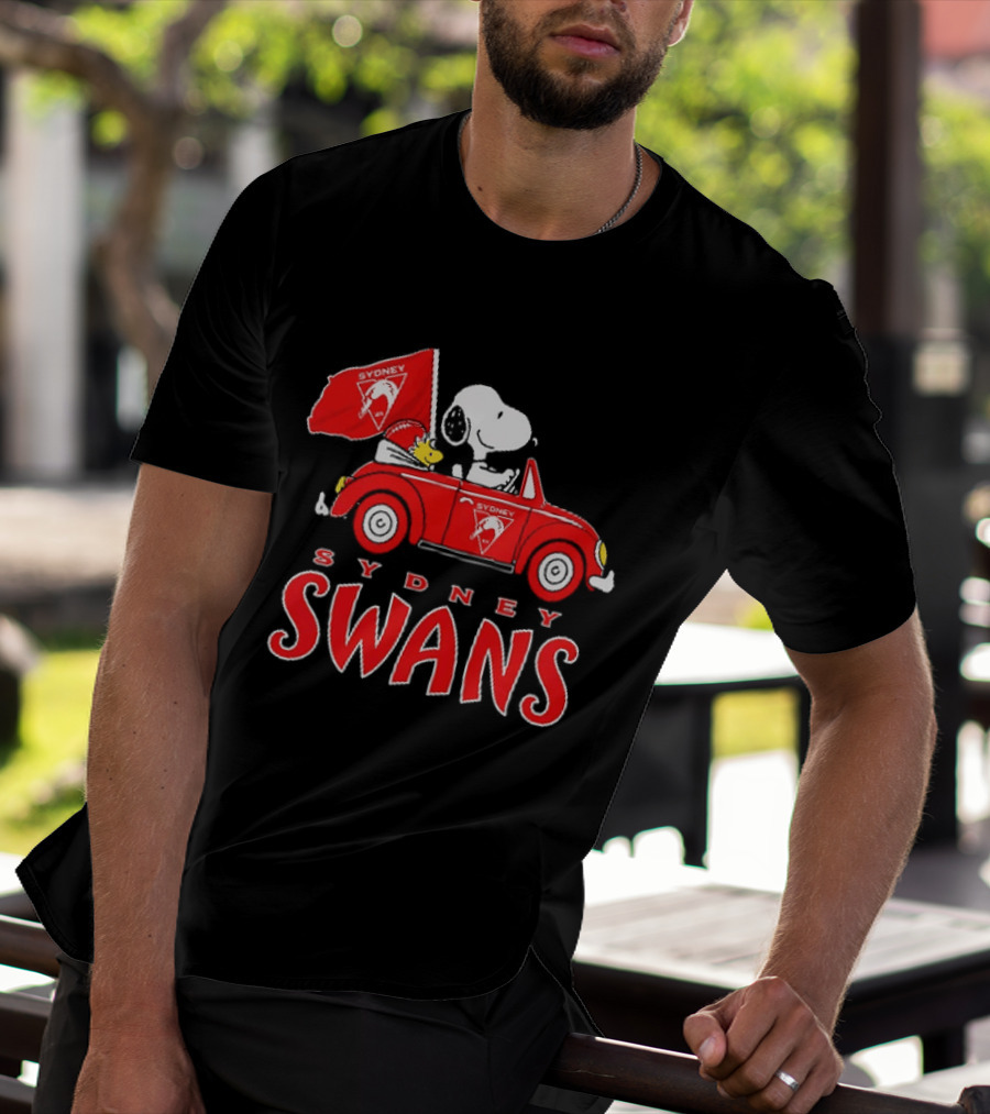 Sydney Swans Snoopy Woodstock Red Car Banner T-Shirt