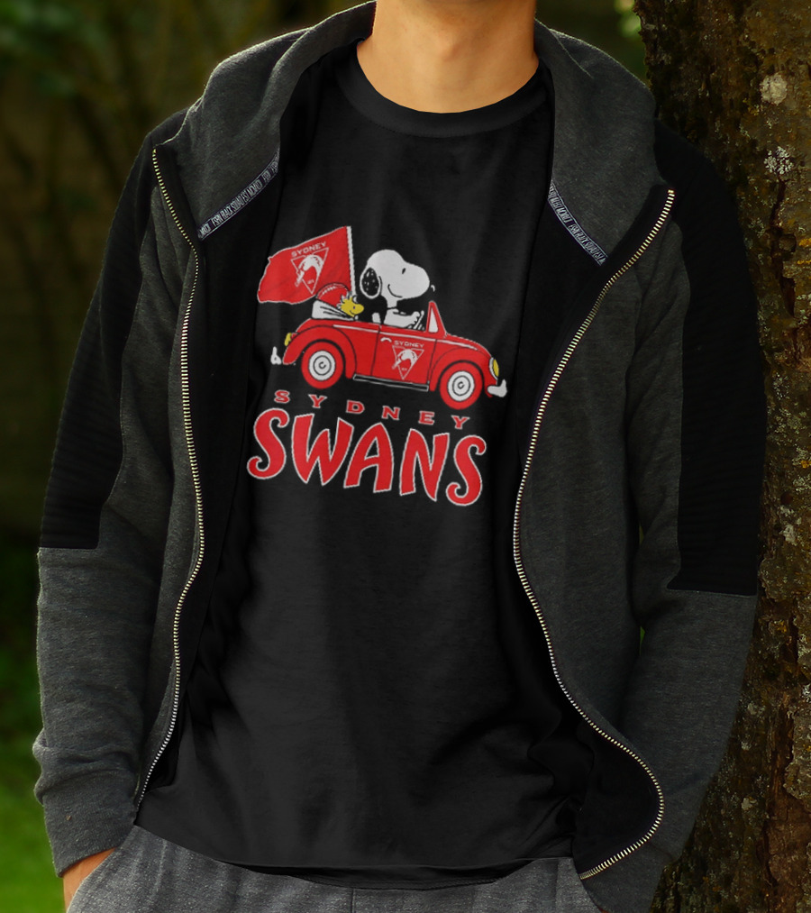 Sydney Swans Snoopy Woodstock Red Car Banner T-Shirt